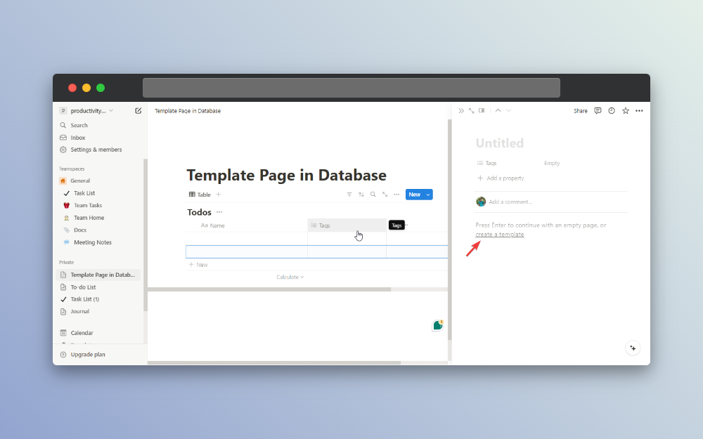 Create template in Notion