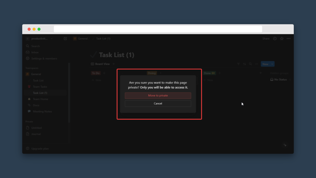 make page private in notion