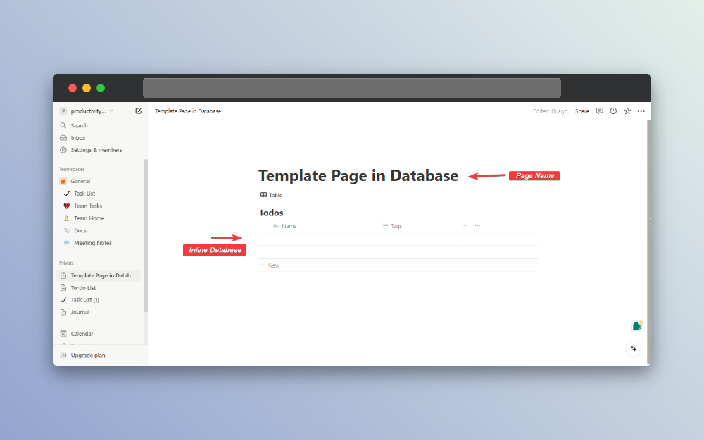 templete page dashboard