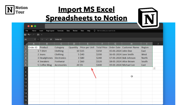 Import MS Excel speadsheets to Notion